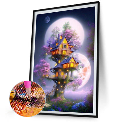 Mysterious Tree House Under The Moon - Full AB Round Drill Diamond Painting 40*60CM