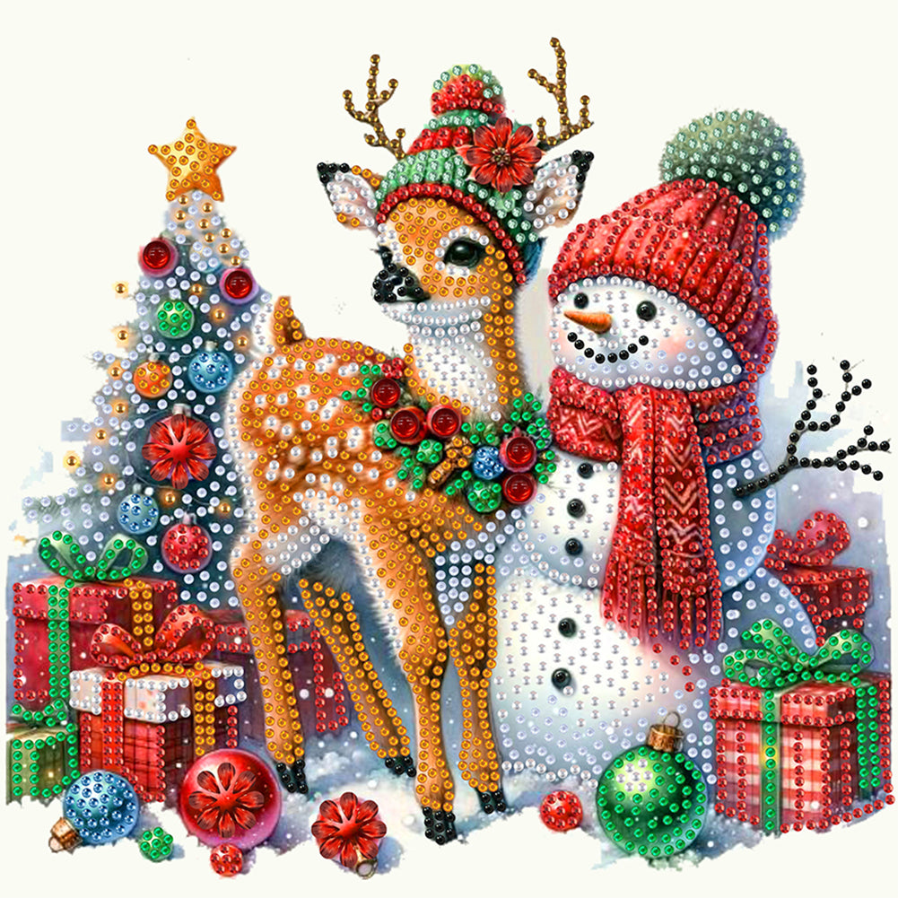 Christmas Elk And Snowman - Partial Special-Shaped Drill Diamond Painting 30*30CM