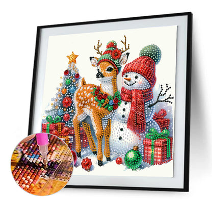 Christmas Elk And Snowman - Partial Special-Shaped Drill Diamond Painting 30*30CM