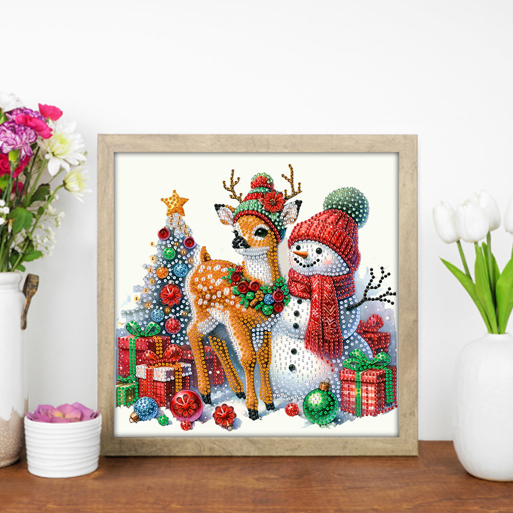 Christmas Elk And Snowman - Partial Special-Shaped Drill Diamond Painting 30*30CM