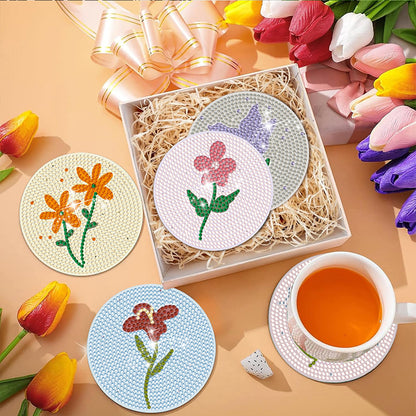 8Pcs Wooden Leaves Diamond Art Coasters 5D DIY Coaster Diamond Dot Kits