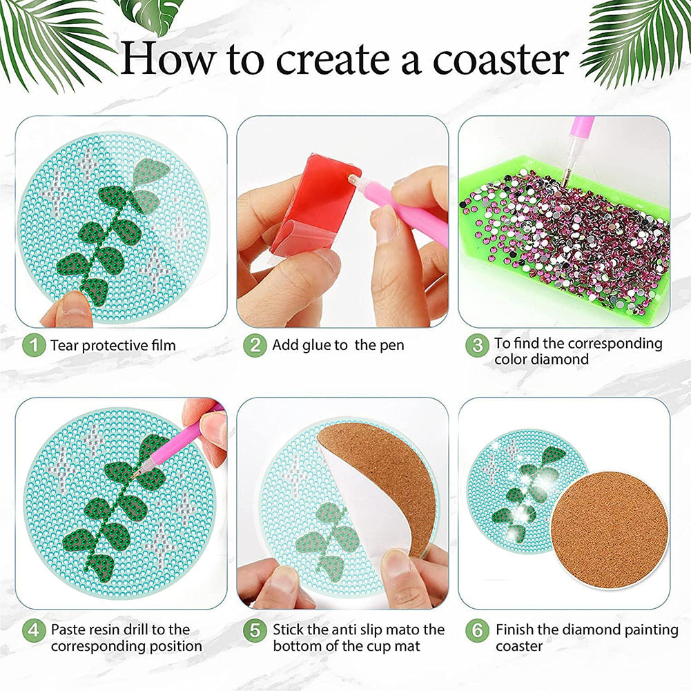 8Pcs Wooden Leaves Diamond Art Coasters 5D DIY Coaster Diamond Dot Kits