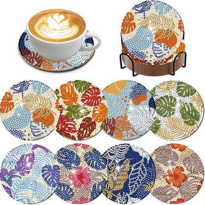 8Pcs Wooden Leaves Diamond Art Coasters 5D DIY Coaster Diamond Dot Kits