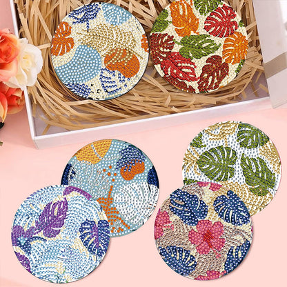 8Pcs Wooden Leaves Diamond Art Coasters 5D DIY Coaster Diamond Dot Kits