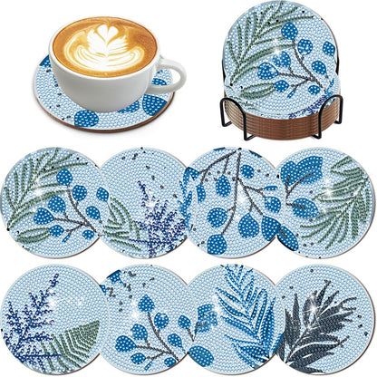 8Pcs Wooden Leaves Diamond Art Coasters 5D DIY Coaster Diamond Dot Kits