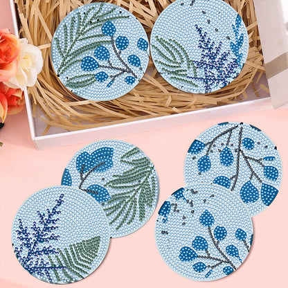 8Pcs Wooden Leaves Diamond Art Coasters 5D DIY Coaster Diamond Dot Kits