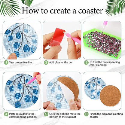 8Pcs Wooden Leaves Diamond Art Coasters 5D DIY Coaster Diamond Dot Kits