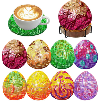 8Pcs Wooden Easter Eggs Diamond Art Coasters DIY Coaster Diamond Dot Kits