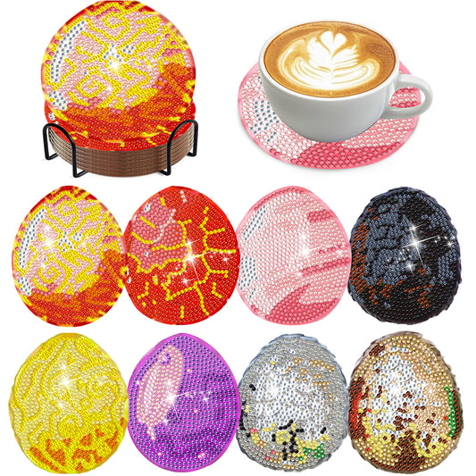 8Pcs Wooden Easter Eggs Diamond Art Coasters DIY Coaster Diamond Dot Kits