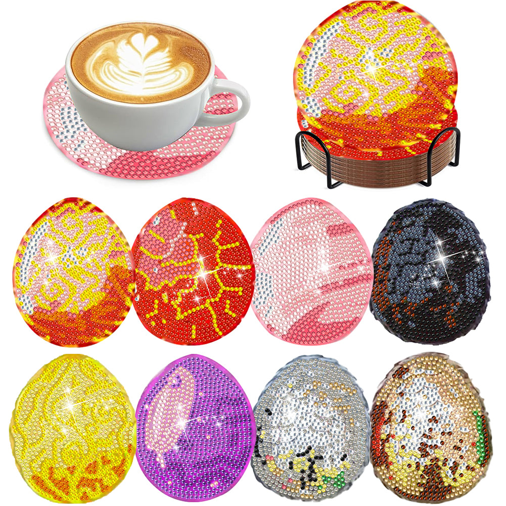 8Pcs Wooden Easter Eggs Diamond Art Coasters DIY Coaster Diamond Dot Kits