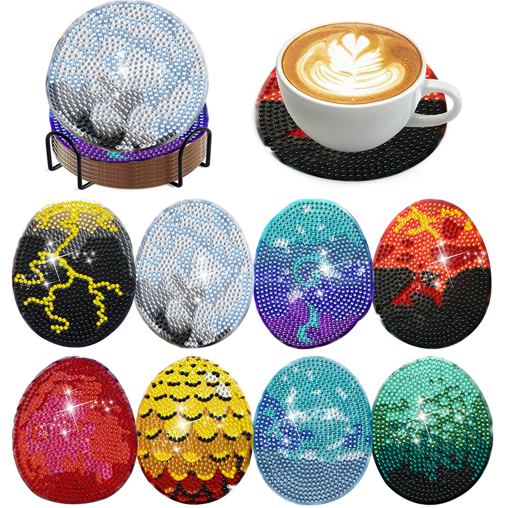 8Pcs Wooden Easter Eggs Diamond Art Coasters DIY Coaster Diamond Dot Kits