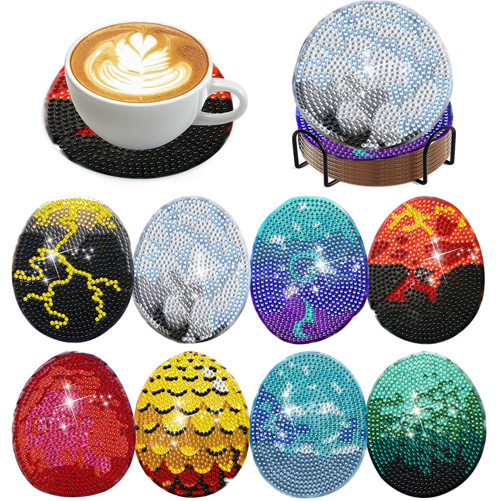 8Pcs Wooden Easter Eggs Diamond Art Coasters DIY Coaster Diamond Dot Kits