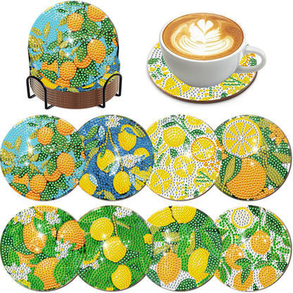 8Pcs Wooden Lemon Tree Diamond Art Coasters DIY Coaster Diamond Dot Kits