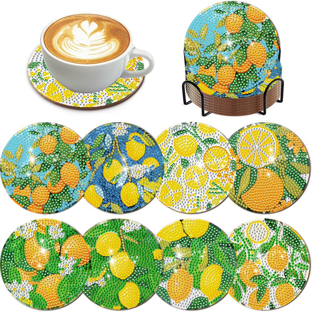 8Pcs Wooden Lemon Tree Diamond Art Coasters DIY Coaster Diamond Dot Kits