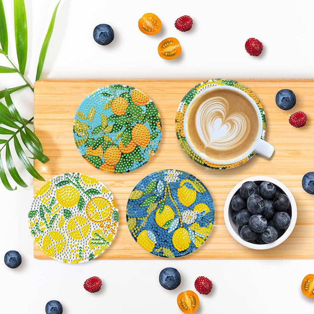 8Pcs Wooden Lemon Tree Diamond Art Coasters DIY Coaster Diamond Dot Kits