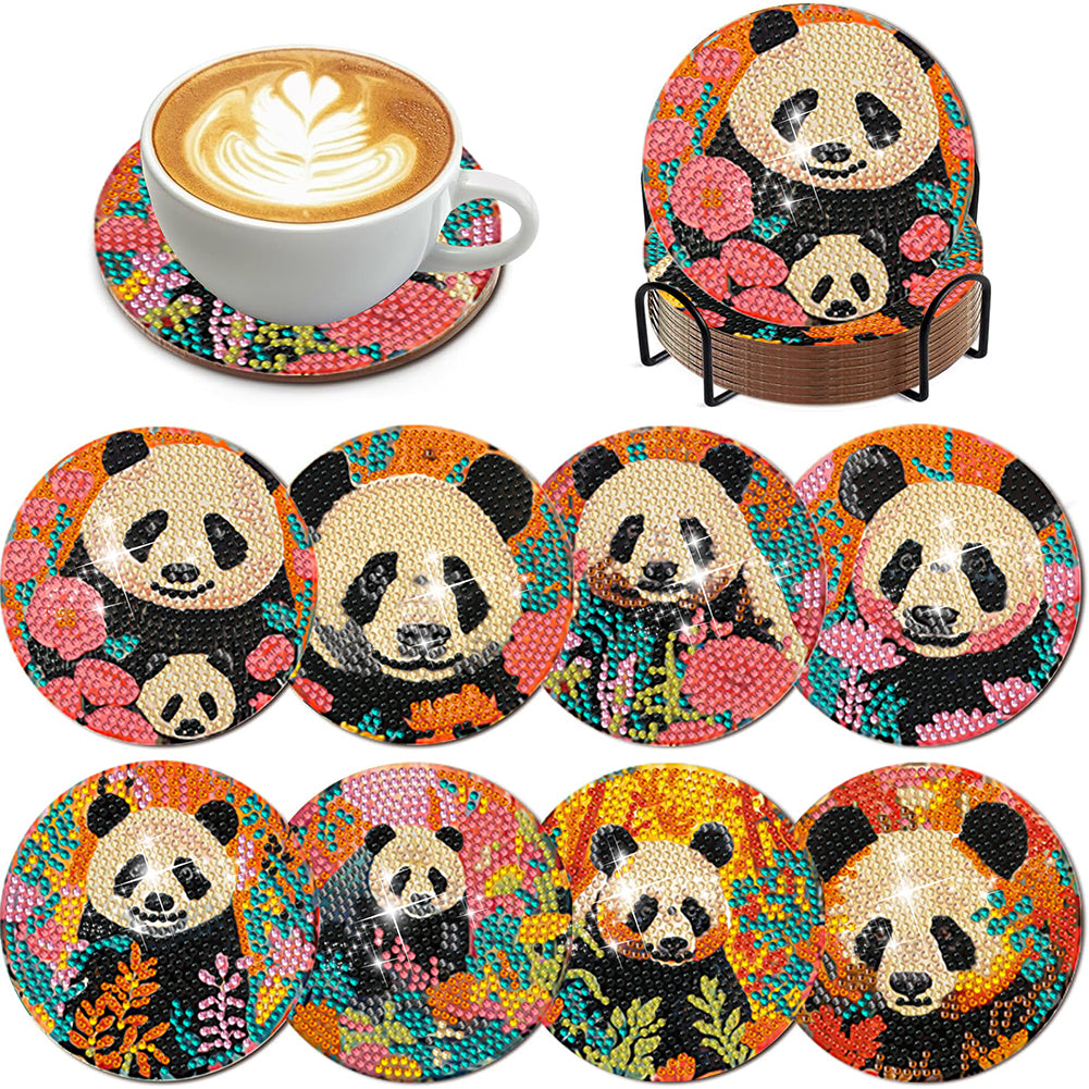 8Pcs Wooden Panda Diamond Art Coasters DIY Coaster Diamond Dot Kits