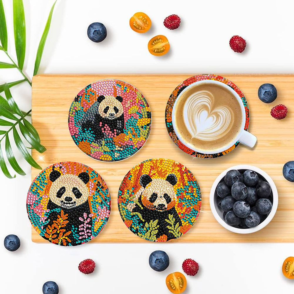 8Pcs Wooden Panda Diamond Art Coasters DIY Coaster Diamond Dot Kits