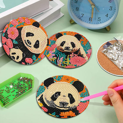 8Pcs Wooden Panda Diamond Art Coasters DIY Coaster Diamond Dot Kits