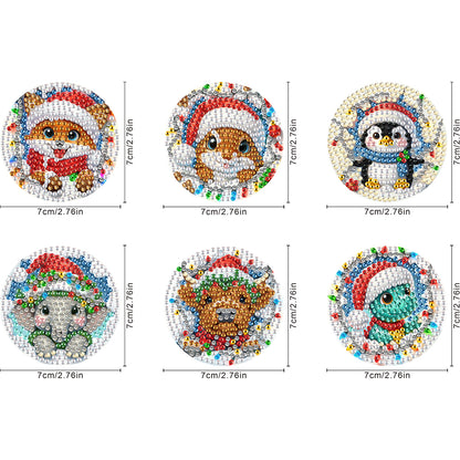 6Pcs Acrylic Christmas Animals Fridge Stickers Diamond Art Magnets Decals