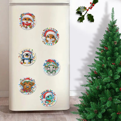 6Pcs Acrylic Christmas Animals Fridge Stickers Diamond Art Magnets Decals