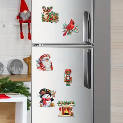 6Pcs Acrylic Christmas Fridge Stickers Diamond Art Magnets Decals for Home Decor