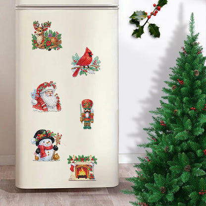 6Pcs Acrylic Christmas Fridge Stickers Diamond Art Magnets Decals for Home Decor