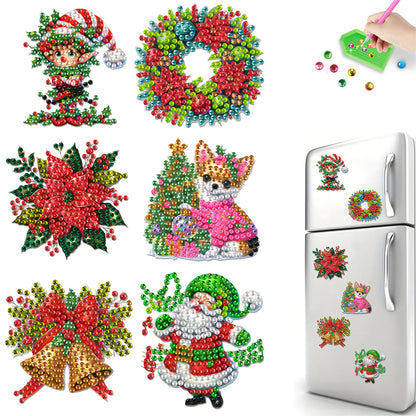 6Pcs Acrylic Christmas Fridge Stickers Diamond Art Magnets Decals for Home Decor