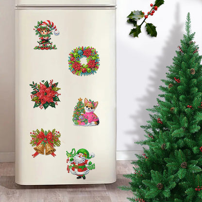 6Pcs Acrylic Christmas Fridge Stickers Diamond Art Magnets Decals for Home Decor