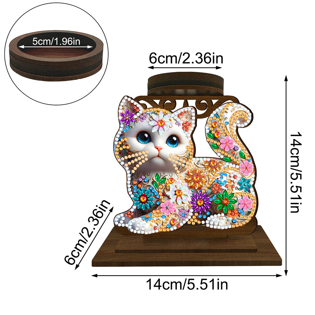 Animal Desktop 5D DIY Diamond Painting Art Candle Holder Home Decor (Kitten)