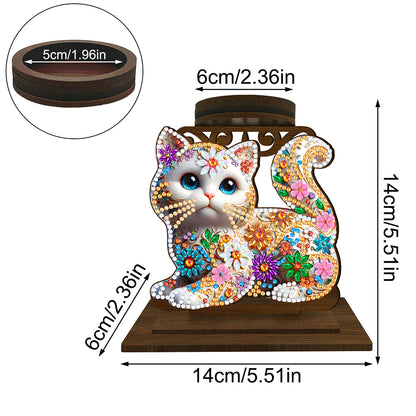 Animal Desktop 5D DIY Diamond Painting Art Candle Holder Home Decor (Kitten)