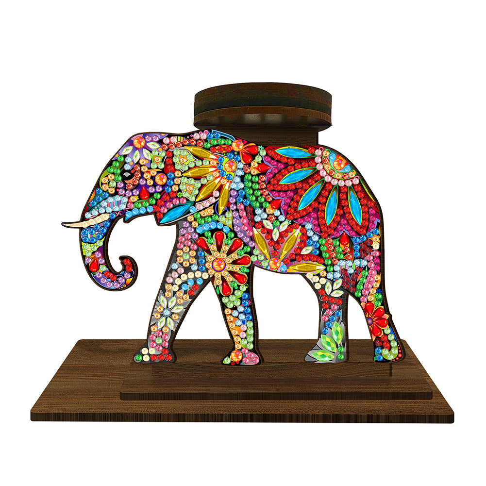 Animal Desktop 5D DIY Diamond Painting Art Candle Holder Home Decor (Elephant)