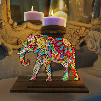 Animal Desktop 5D DIY Diamond Painting Art Candle Holder Home Decor (Elephant)