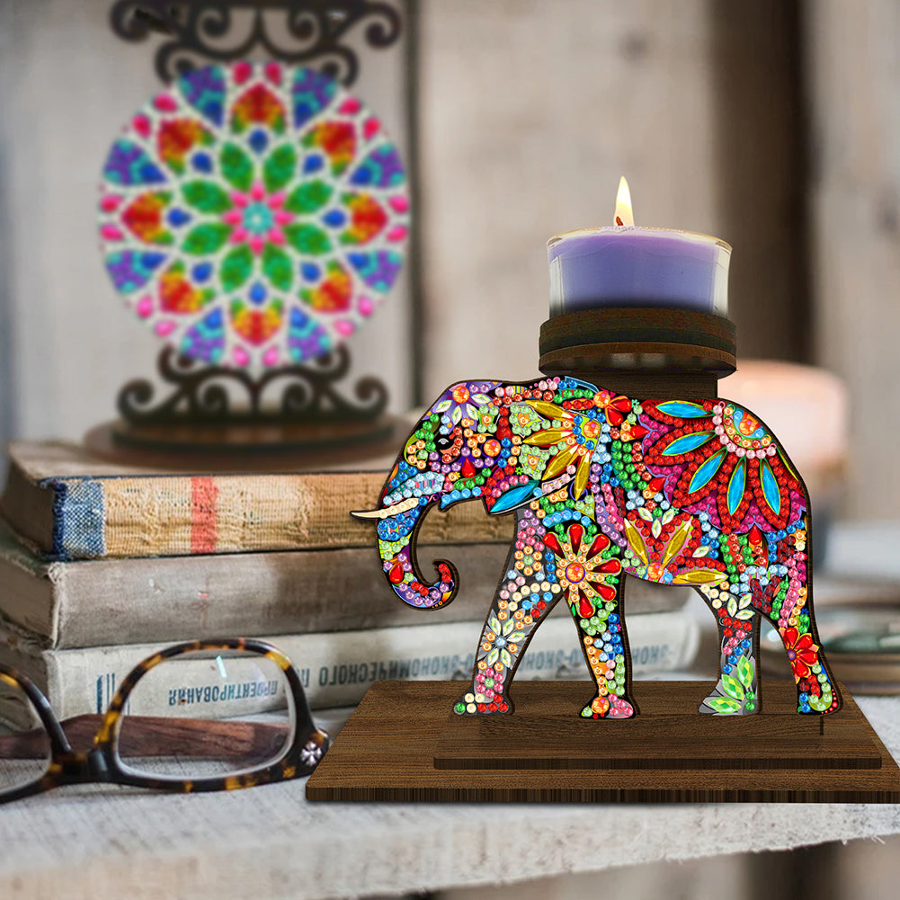 Animal Desktop 5D DIY Diamond Painting Art Candle Holder Home Decor (Elephant)