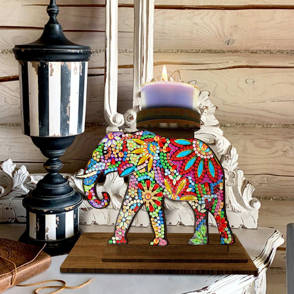 Animal Desktop 5D DIY Diamond Painting Art Candle Holder Home Decor (Elephant)