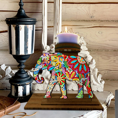 Animal Desktop 5D DIY Diamond Painting Art Candle Holder Home Decor (Elephant)