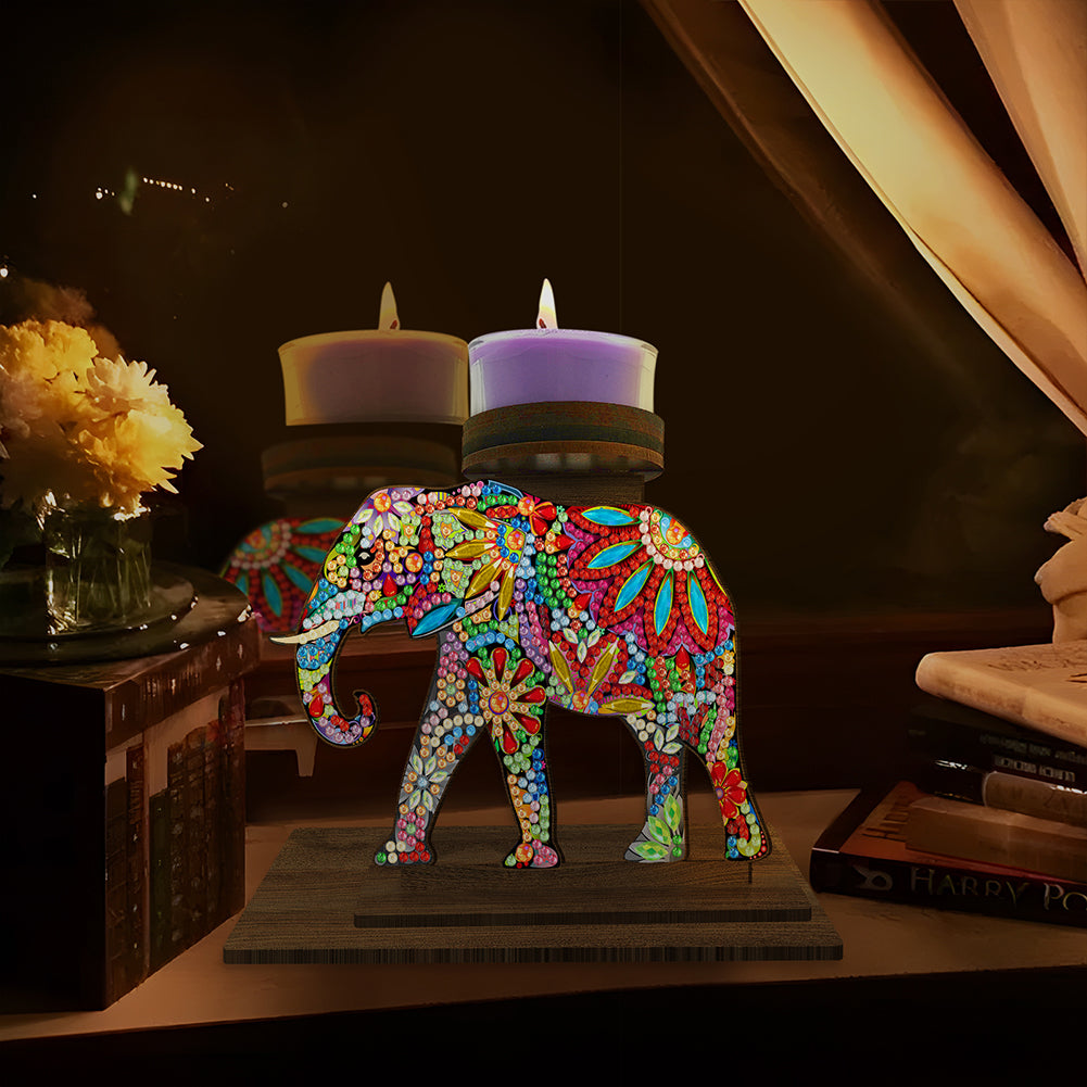 Animal Desktop 5D DIY Diamond Painting Art Candle Holder Home Decor (Elephant)