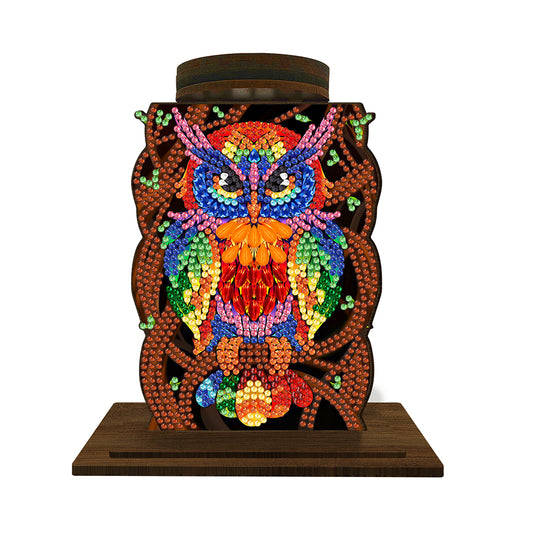 Animal Desktop 5D DIY Diamond Painting Art Candle Holder Home Decor (Owl)