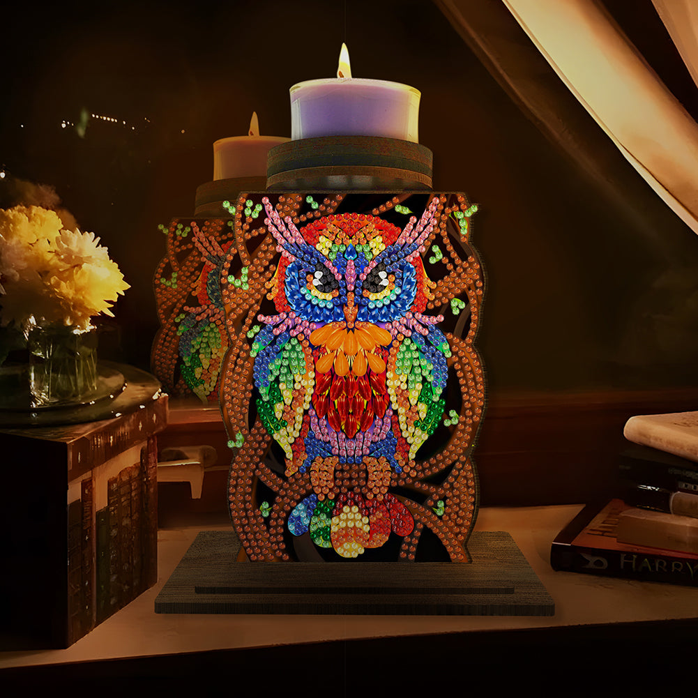 Animal Desktop 5D DIY Diamond Painting Art Candle Holder Home Decor (Owl)