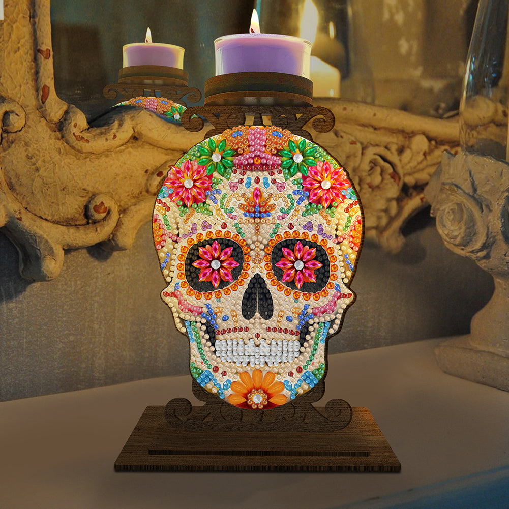 Animal Desktop 5D DIY Diamond Painting Art Candle Holder Home Decor (Skull)