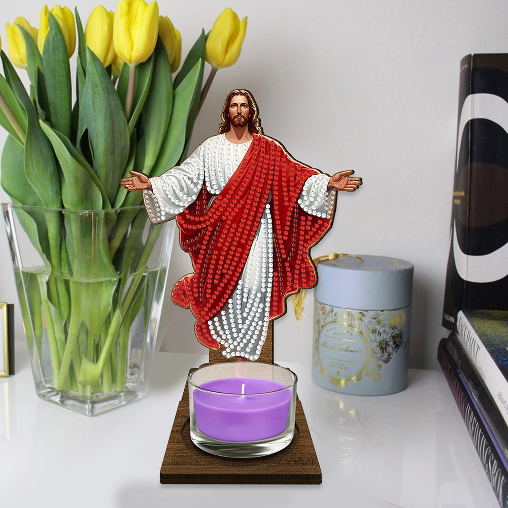 Animal Desktop 5D DIY Diamond Painting Art Candle Holder Home Decor (Jesus)