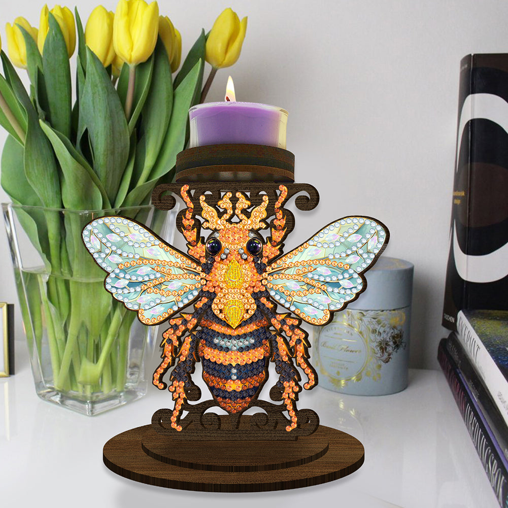 Animal Desktop 5D DIY Diamond Painting Art Candle Holder Home Decor (Bee)