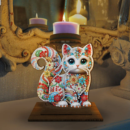 Animal Desktop 5D DIY Diamond Painting Art Candle Holder Home Decor (Kitten)