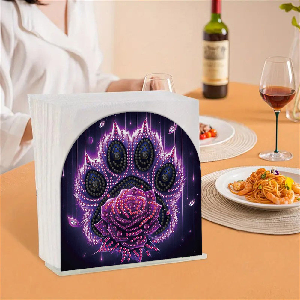 Acrylic Rose Paw Diamond Painting Napkin Rack Diamond Art Paper Towel Holder