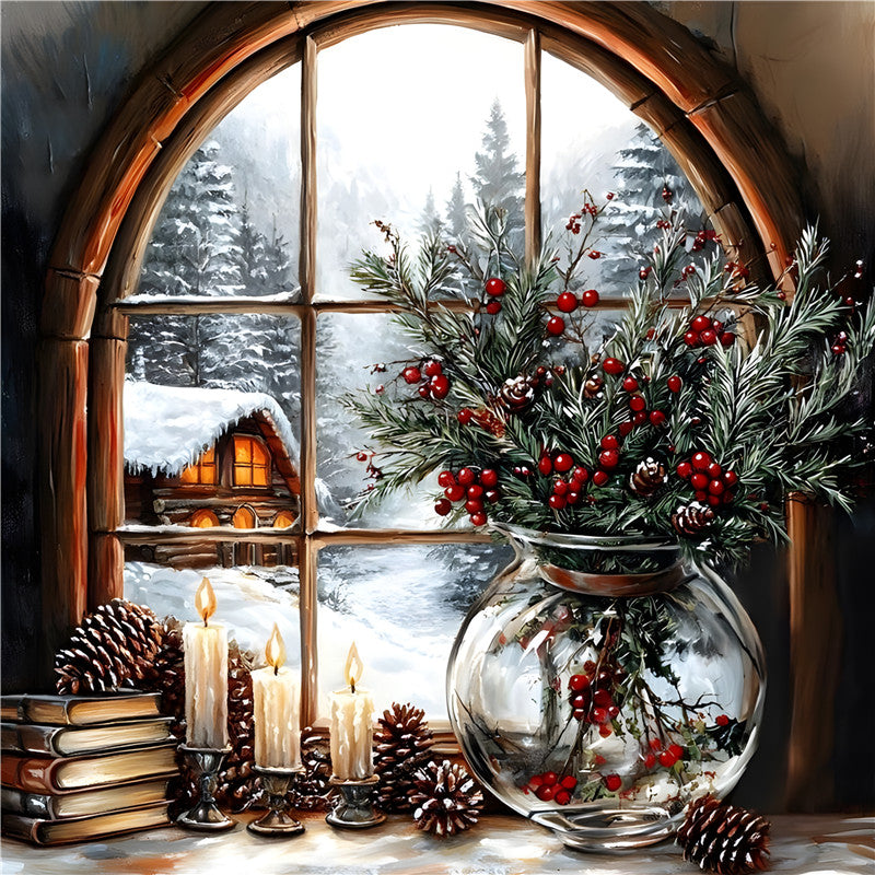 Christmas Snow Windowsill - Full Round Drill Diamond Painting 40*40CM