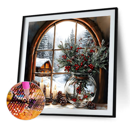 Christmas Snow Windowsill - Full Round Drill Diamond Painting 40*40CM