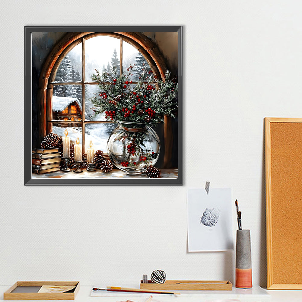 Christmas Snow Windowsill - Full Round Drill Diamond Painting 40*40CM