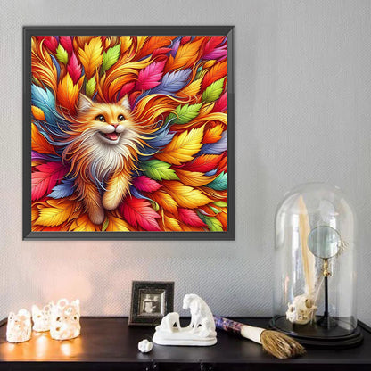 Leaf Orange Cat - Full Round Drill Diamond Painting 40*40CM