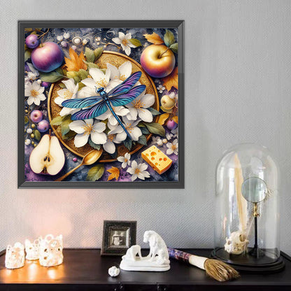 White Flower Dragonfly - Full Round Drill Diamond Painting 40*40CM