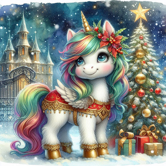 Christmas Tree Castle Unicorn - Full Round Drill Diamond Painting 40*40CM