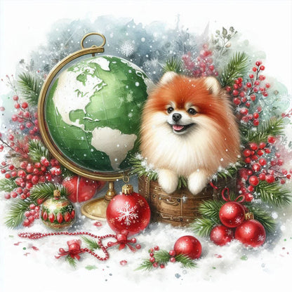 Christmas Globe Pomeranian - Full Round Drill Diamond Painting 40*40CM